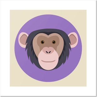 Cute smiling monkey chimpanzee face drawing Posters and Art